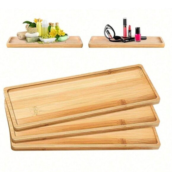 Bamboo Trays Set of 3 Eco-friendly Sustainable Water Resistant - Picture 1 of 3